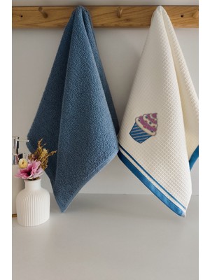 Empressco Yumuşak 2’li Pamuklu Cupcake Desenli Havlu Takımı 40X60 Cm, Indigo Renk