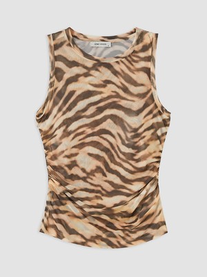Lc Waikiki Yeni Sezon Bisiklet Yaka Zebra Desenli Büzgülü Bluz