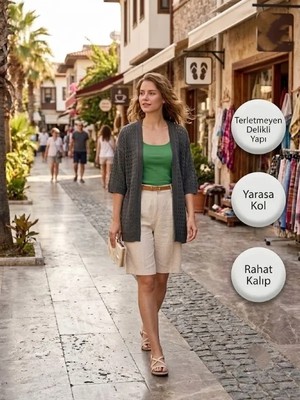 Urumday Triko Delikli Düğmesiz Bedensiz Hırka
