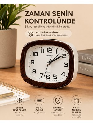 Lutara Vintage Ahşap Tasarımlı Masa Saati | Modern Dekoratif Quartz Çalar Saat Masa Saati
