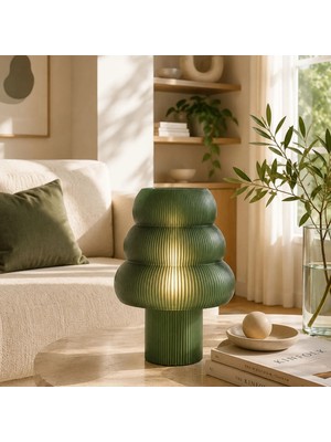 Nuaen Aura Premium Modern Dekoratif Zeytin Yeşili Abajur Masa Lambası - Yarı Şeffaf Tasarım, Salon ve Yatak Odası Lambası