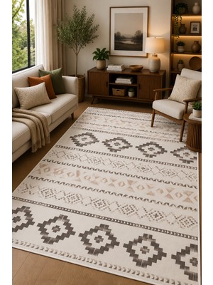 Norella Home Etnik Desenli Kaymaz Taban Yıkanabilir Halı Bohem Salon Halısı Koridor Halısı Antre Halısı Modern Dekoratif Halı