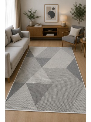 Norella Home Modern Geometrik Gri Halı Kaymaz Taban Yıkanabilir Salon Halısı Iskandinav Dekoratif Koridor ve Mutfak Halısı