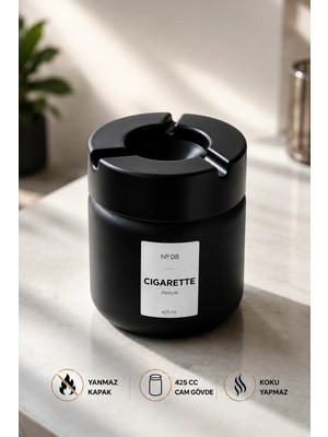 Genchome Homeware Kapaklı Kokusuz Küllük 425 ml | Cam Hazne, Koku Hapseden Sistem, Şık & Modern Sigara Küllüğü
