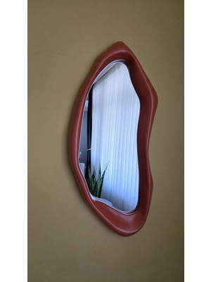 Uğurlu Ayna 35X78 cm Somon Renk Organik Asimetrik Duvar, Dresuar Aynası | Modern Dekoratif Çerçeveli Salon Antre Makyaj Aynası