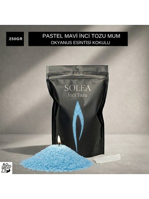 Solea Inci Tozu Mum 250 Gram Pastel Mavi - Okyanus Kokulu (20 Adet Fitil Hediyeli)