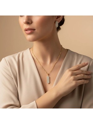Xupıng Jewelry 14 Ayar Altın Kaplama,zirkon Taşlı Takım Kolye Seti