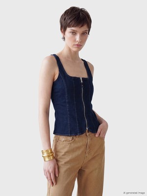 Lc Waikiki Yeni Sezon Kare Yaka Fermuarlı Jean Bluz