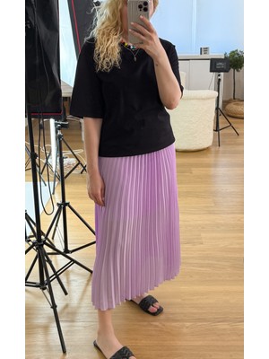 Modaonna Lila Şifon Pliseli Etek