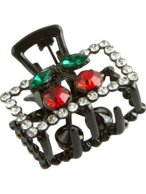 Semel Dikdörtgen Kiraz Taşlı Minik Metal Mandal Toka 2,5 cm