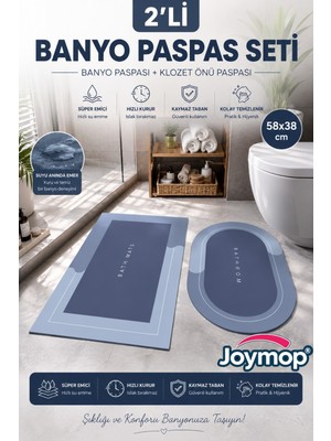 JOYMOP 2'li Süper Emici Banyo Paspası Seti – Kaymaz Tabanlı Hızlı Kuruyan Banyo ve Klozet Önü Paspası 58X38 cm
