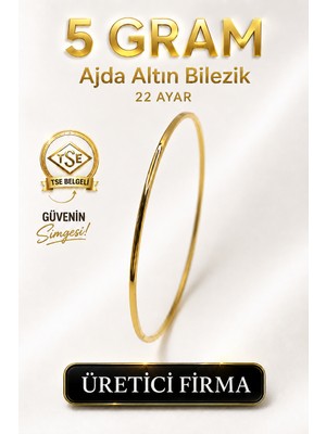 Aks Gold 22 Ayar TSE Belgeli (5 GRAM) Ajda Altın Bilezik İşçiliksiz Yatırımlık