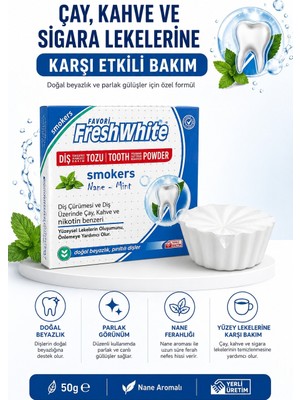 Favori Freshwhite Smokers Diş Temizleme Tozu 50 G Nane Aromalı - Sigara, Çay ve Kahve Lekelerine Karşı Bakım - Diş Beyazlatıcı Temizlik Tozu