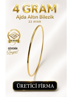Aks Gold 22 Ayar TSE Belgeli (4 GRAM) Ajda Altın Bilezik İşçiliksiz Yatırımlık