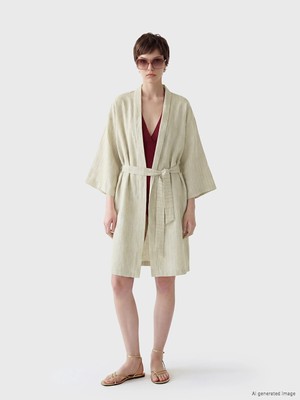 Lc Waikiki Yeni Sezon Şal Yaka Keten Görünümlü Kadın Kimono