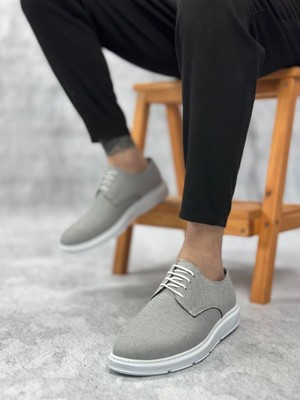 DMR Elegance BA0003 Bağcıklı Klasik Spor Koyu Gri Renk Keten Yüksek Taban Casual Erkek Ayakkabı