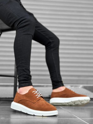 DMR Elegance BA0003 Bağcıklı Süet Klasik Taba Beyaz Yüksek Taban Casual Erkek Ayakkabı