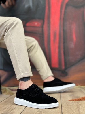 DMR Elegance BA0003 Bağcıklı Klasik Spor Süet Siyah Beyaz Yüksek Taban Casual Erkek Ayakkabı