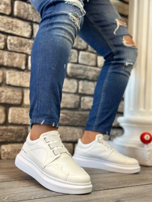 DMR Elegance BA0302 Boa Kalın Taban Bağcıksız Tarz Casual Beyaz Erkek Ayakkabı