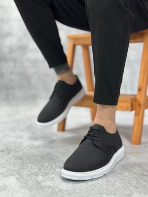 DMR Elegance BA0003 Bağcıklı Klasik Spor Keten Siyah Beyaz Taban Casual Erkek Ayakkabı