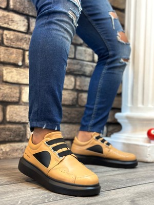 DMR Elegance BA0302 Boa Kalın Taban Bağcıksız Tarz Casual Karamel Renk Erkek Ayakkabı