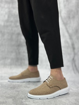 DMR Elegance BA0003 Bağcıklı Klasik Spor Keten Hardal Beyaz Taban Casual Erkek Ayakkabı