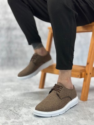DMR Elegance BA0003 Bağcıklı Klasik Spor Keten Kahverengi Beyaz Taban Casual Erkek Ayakkabı