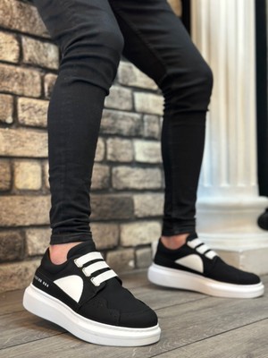 DMR Elegance BA0302 Boa Kalın Taban Bağcıksız Tarz Casual Siyah Beyaz Erkek Ayakkabı