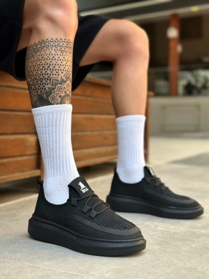 DMR Elegance BA0375 Özel Örme Triko Tarz Siyah Renk Siyah Taban Spor Ayakkabı