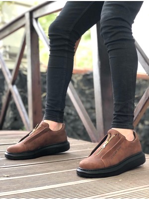 DMR Elegance BA0310 Boa Kalın Yüksek Taban Fermuarlı Taba Siyah Erkek Ayakkabı