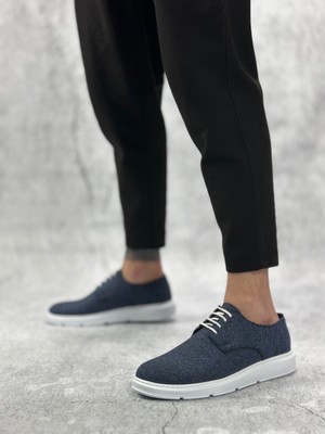 DMR Elegance BA0003 Bağcıklı Klasik Spor Keten Lacivert  Beyaz Taban Casual Erkek Ayakkabı