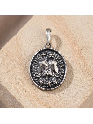 Ebrar Silver Gümüş Ikizler Burç Kolye Ucu 925 Ayar Gümüş Ikizler Burcu Figürlü Unisex Kolye Ucu