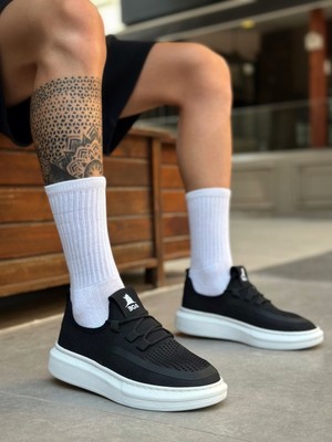 DMR Elegance BA0375 Özel Örme Triko Tarz Siyah Renk Spor Ayakkabı
