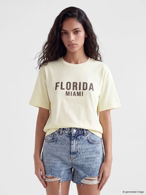 Lc Waikiki Yeni Sezon Florida Baskılı Soft Touch Kadın Tişört