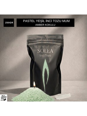 Solea Inci Tozu Mum 250 Gram Pastel Yeşil - Amber Kokulu (20 Adet Fitil Hediyeli)
