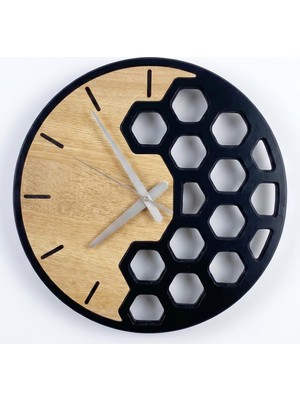 Petek Model Modern Duvar Saati - El Emeği Masif Ahşap Dekorasyon - Minimalist Iskandinav Tarzı Saat - Sessiz Akar Mekanizma - 38 cm