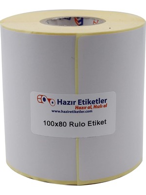 Kuşe Etiket 100MM x 80MM Ruloda 500 Adet 40MM Kuka Çapında Baskısız Barkod Yazıcı Etiketi