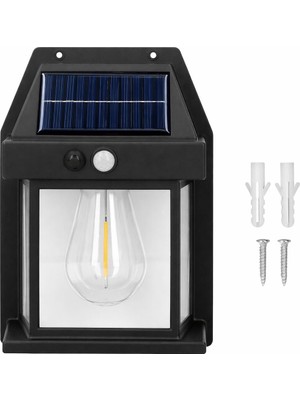 Panter Solar Güneş Enerjili Lamba, Hareket Sensörlü Duvar Lambası, Gün Işığı Filament LED Solar Aplik, 3 Modlu, IP65 Su Geçirmez, Bahçe Balkon Teras Garaj Dış Mekan Aydınlatma (Tek Ampul)
