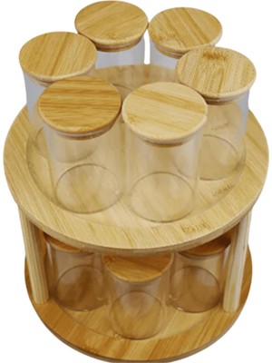Standlı Baharatlık Takım Organizer Bambu Kapak Ahşap Stand