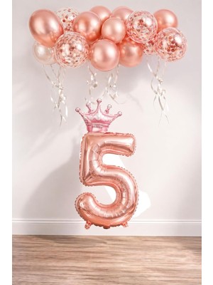 Rakam Folyo Balon Kral Tacı ve Konfetili Balon