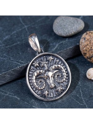 Ebrar Silver Gümüş Koç Burç Kolye Ucu 925 Ayar Gümüş Koç Burcu Figürlü Unisex Kolye Ucu