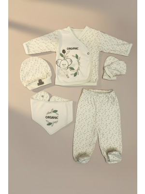 Babymet %100 Organik Pamuk 5 Parça Yenidoğan Hastane Çıkış Seti – Koala Nakışlı Doğal
