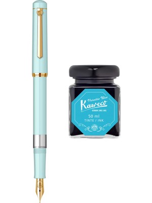 Wiz Design - Scrikss Pistonlu Mint Dolma Kalem + Kaweco 50 ml Cennet Mavisi Şişe Mürekkep