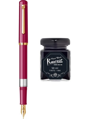Wiz Design - Scrikss Pistonlu Fuşya Dolma Kalem + Kaweco 50 ml Siyah Şişe Mürekkep