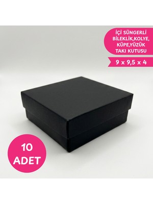 Meg Tasarım Dünyası Içi Süngerli Siyah Takı ve Hediye Kutusu - Kolye, Yüzük, Küpe, Bileklik Uyumlu (9x9,5x4 Cm)