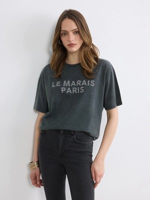 Lc Waikiki Yeni Sezon Taşlı Oversize %100 Pamuklu Kadın Tişört