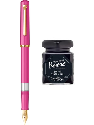 Wiz Design - Scrikss Pistonlu Pembe Dolma Kalem + Kaweco 50 ml Siyah Şişe Mürekkep