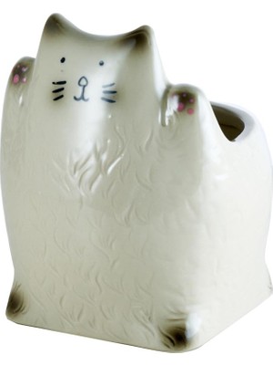 Paşabahçe Happy Cat Yuvarlak Seramik Saksı Bej, Saksı