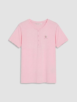 Lc Waikiki Yeni Sezon Bisiklet Yaka Nakışlı Hamile Pijama Üstü
