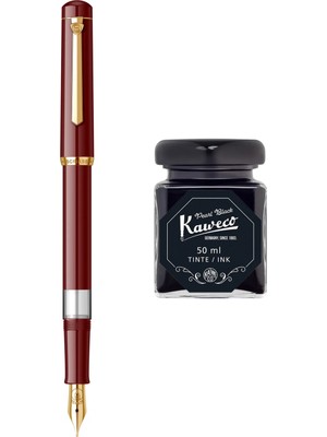 Wiz Design - Scrikss Pistonlu Bordo Dolma Kalem + Kaweco 50 ml Siyah Şişe Mürekkep
